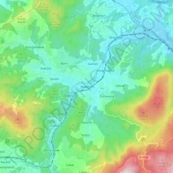 Hadžići topographic map, elevation, terrain