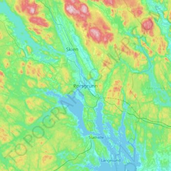 Porsgrunn topographic map, elevation, terrain