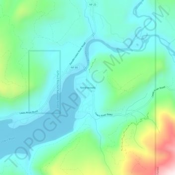 Northwoods topographic map, elevation, terrain