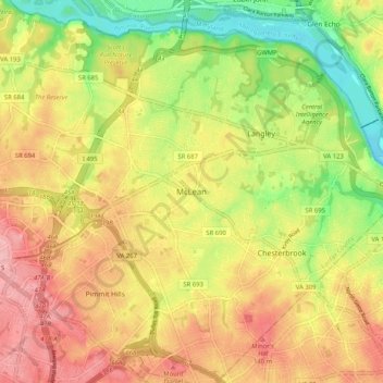 McLean topographic map, elevation, terrain