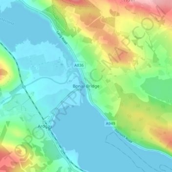 Bonar Bridge topographic map, elevation, terrain