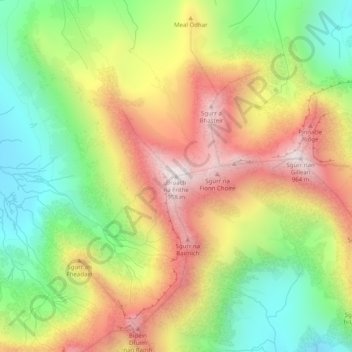 Bruach na Frithe topographic map, elevation, terrain