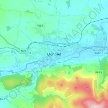 Clonmel topographic map, elevation, terrain