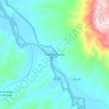 Puerto Pizana topographic map, elevation, terrain