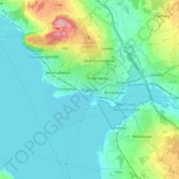 Hamar topographic map, elevation, terrain