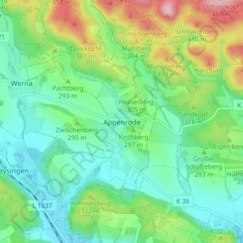 Appenrode topographic map, elevation, terrain