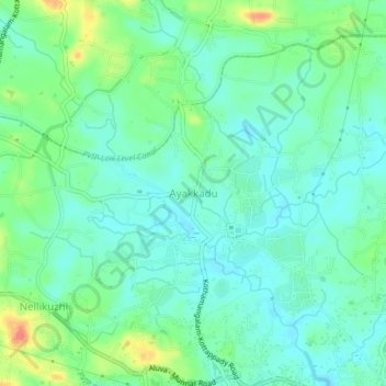Ayakkadu topographic map, elevation, terrain