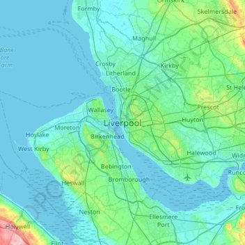 Liverpool topographic map, elevation, terrain