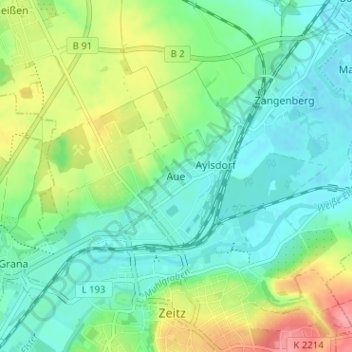 Aue topographic map, elevation, terrain