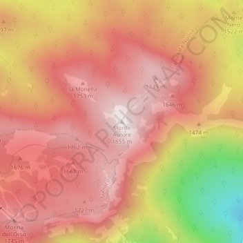 Monte Autore topographic map, elevation, terrain