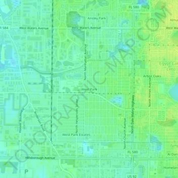 West Park topographic map, elevation, terrain