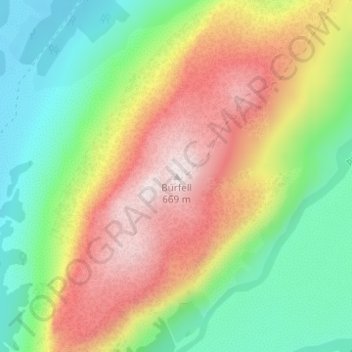 Búrfell topographic map, elevation, terrain
