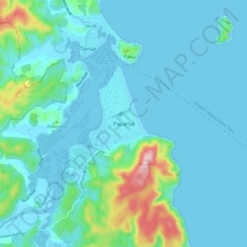 Pauanui topographic map, elevation, terrain