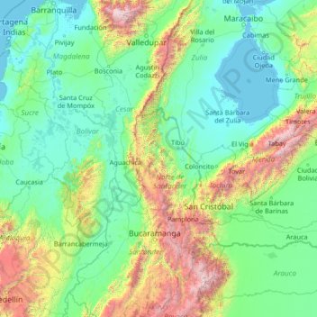 Norte de Santander topographic map, elevation, terrain