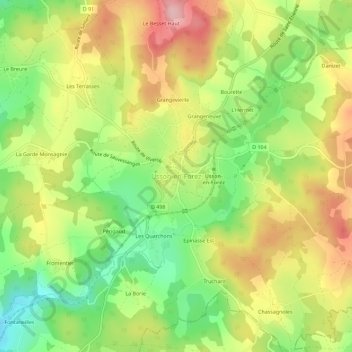Usson-en-Forez topographic map, elevation, terrain