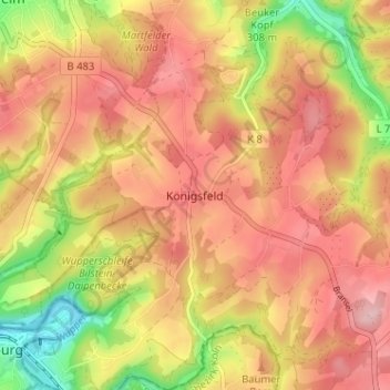 Königsfeld topographic map, elevation, terrain