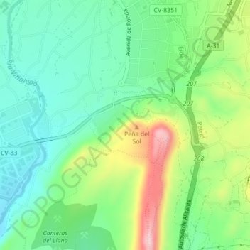 Cueva peña del sol topographic map, elevation, terrain