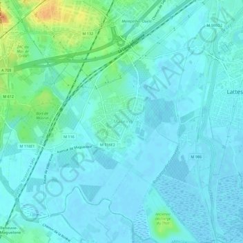 Maurin topographic map, elevation, terrain