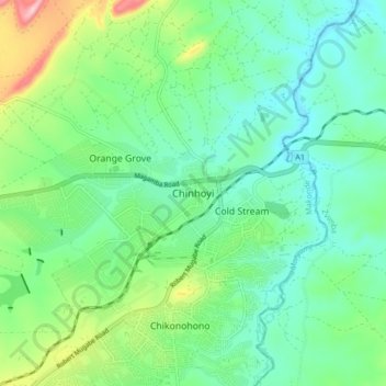 Chinhoyi topographic map, elevation, terrain