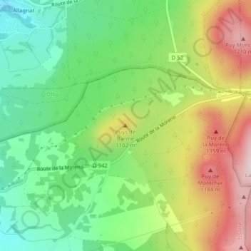 Puys de Barme topographic map, elevation, terrain