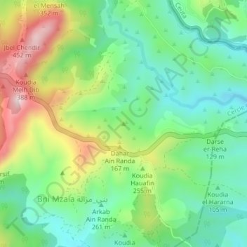 Koudia Mandani topographic map, elevation, terrain