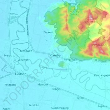 Klambu topographic map, elevation, terrain