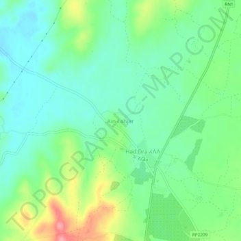 Ain Lahjar topographic map, elevation, terrain