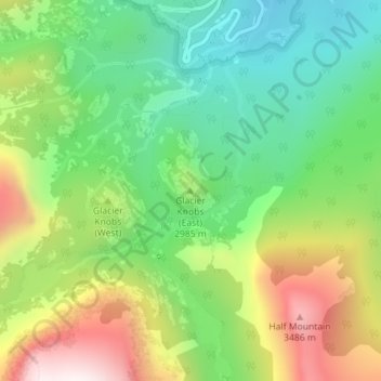 Glacier Knobs (East) topographic map, elevation, terrain