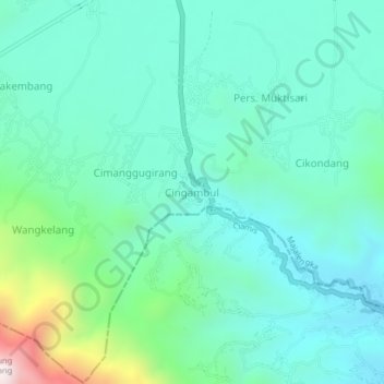 Cingambul topographic map, elevation, terrain