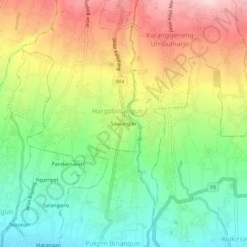 Sawungan topographic map, elevation, terrain