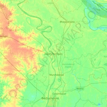 Jiaganj Azimganj topographic map, elevation, terrain