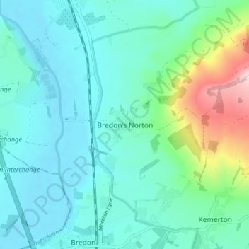 Bredon's Norton topographic map, elevation, terrain