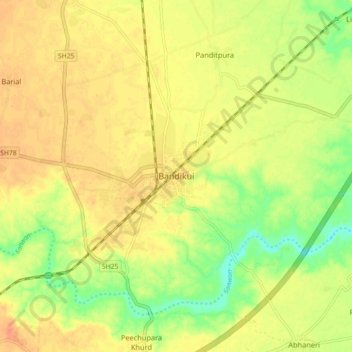Bandikui topographic map, elevation, terrain