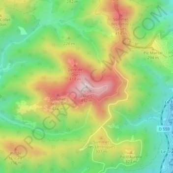 Pic de l'Ours topographic map, elevation, terrain