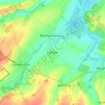 Ickham topographic map, elevation, terrain