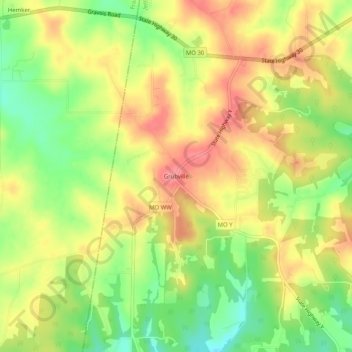 Grubville topographic map, elevation, terrain