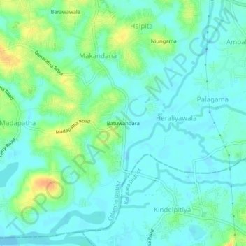 Batuwandara topographic map, elevation, terrain