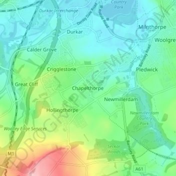 Chapelthorpe topographic map, elevation, terrain