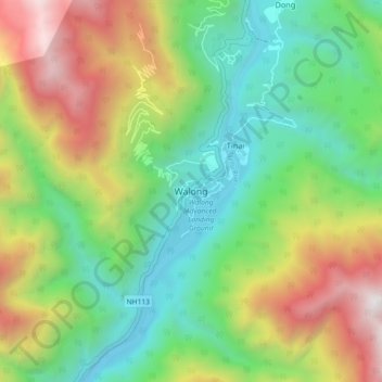 Walong topographic map, elevation, terrain