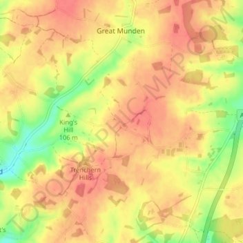 Levens Green topographic map, elevation, terrain