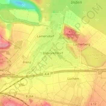 Inden/Altdorf topographic map, elevation, terrain