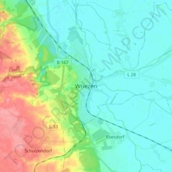 Wriezen topographic map, elevation, terrain