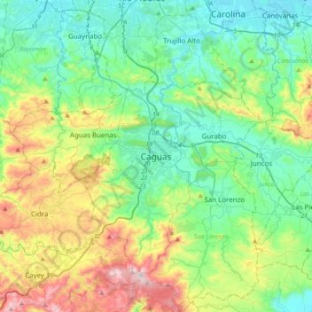 Caguas topographic map, elevation, terrain