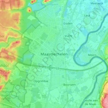 Maasmechelen topographic map, elevation, terrain