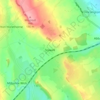 Stowell topographic map, elevation, terrain