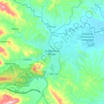 Huejutla de Reyes topographic map, elevation, terrain