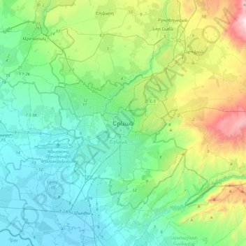 Yerevan topographic map, elevation, terrain