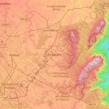 Piraquara topographic map, elevation, terrain
