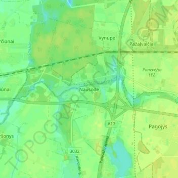 Nausodė topographic map, elevation, terrain