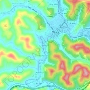 Kitsonville topographic map, elevation, terrain